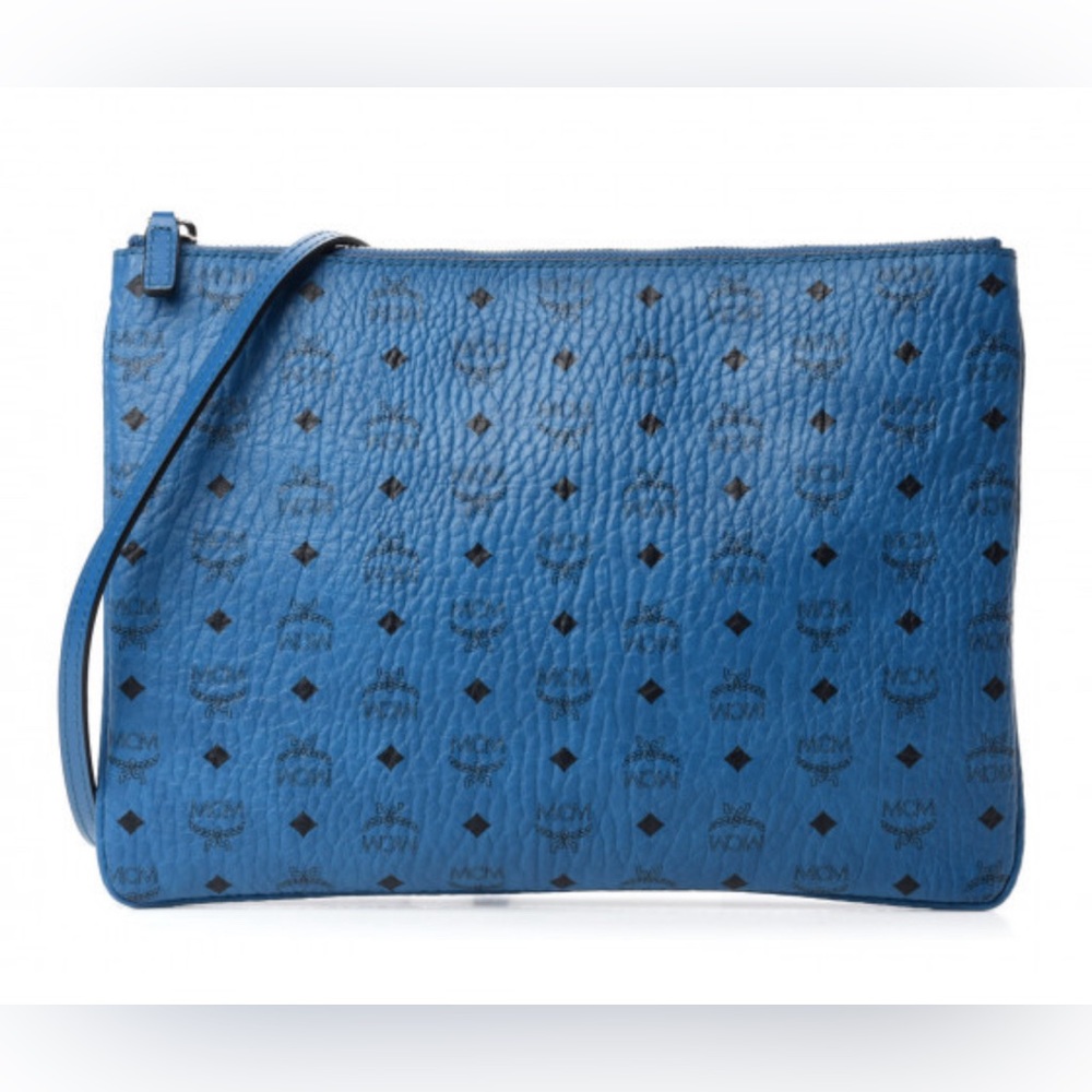 MCM Visetos Medium Crossbody Pouch Blue